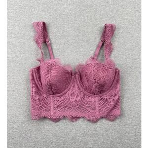 Victoria's Secret Dream Angels Lace Bustier Bra 34B Rose Pink Lined Underwire